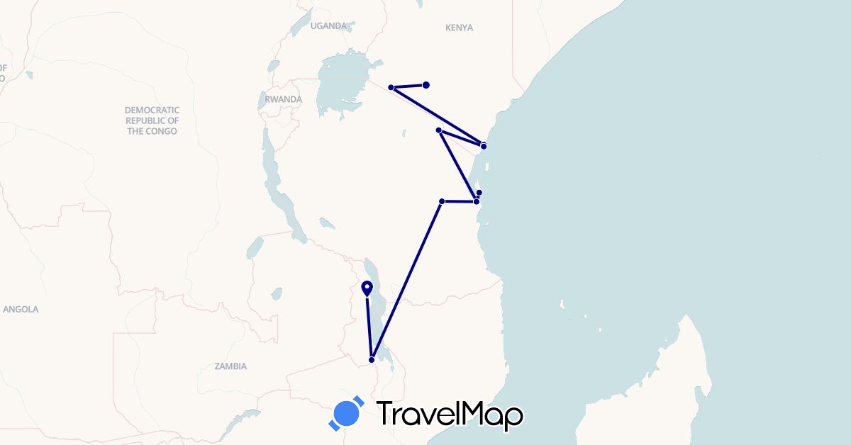 TravelMap itinerary: driving in Kenya, Malawi, Tanzania (Africa)